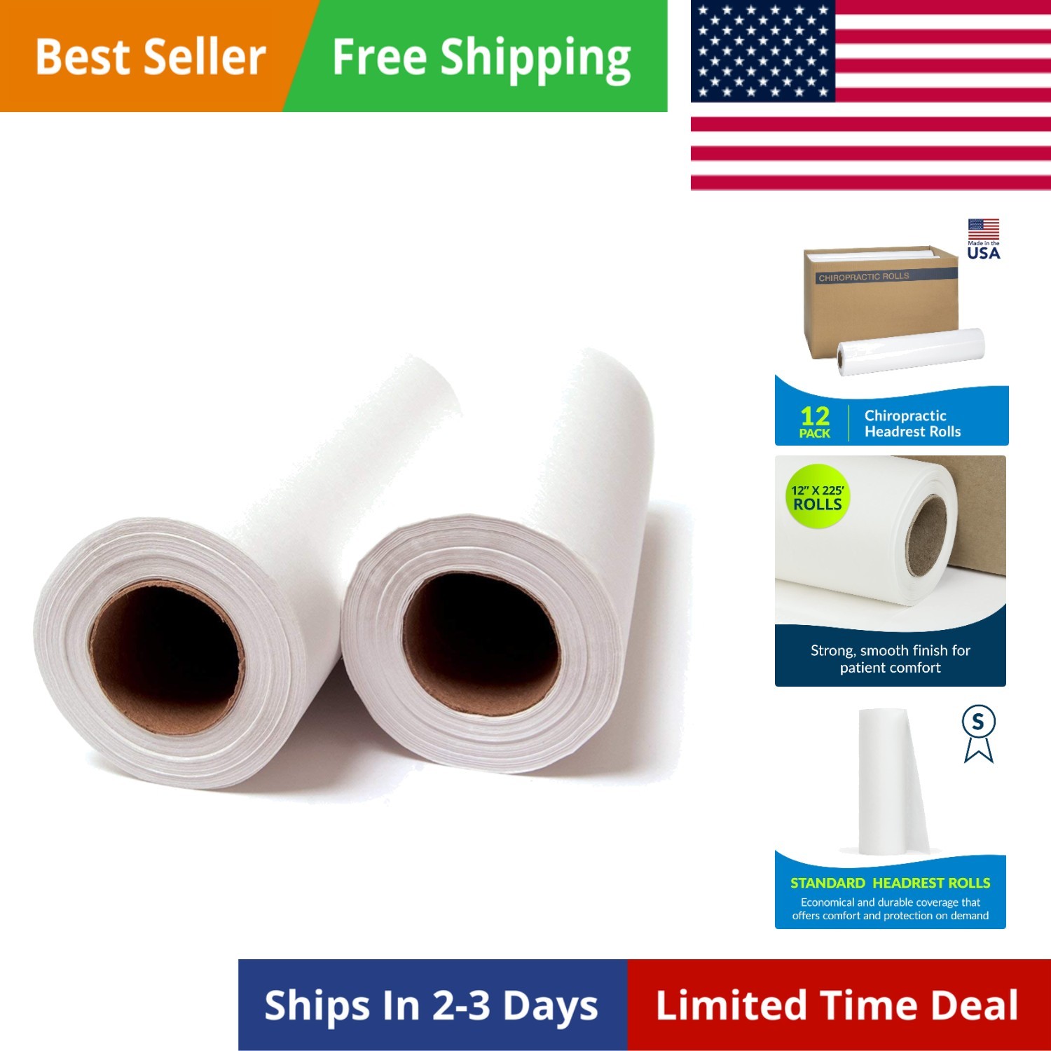 TIDI 512 Avalon Single-Use Chiropractic Headrest Paper Roll, White, 12” x…