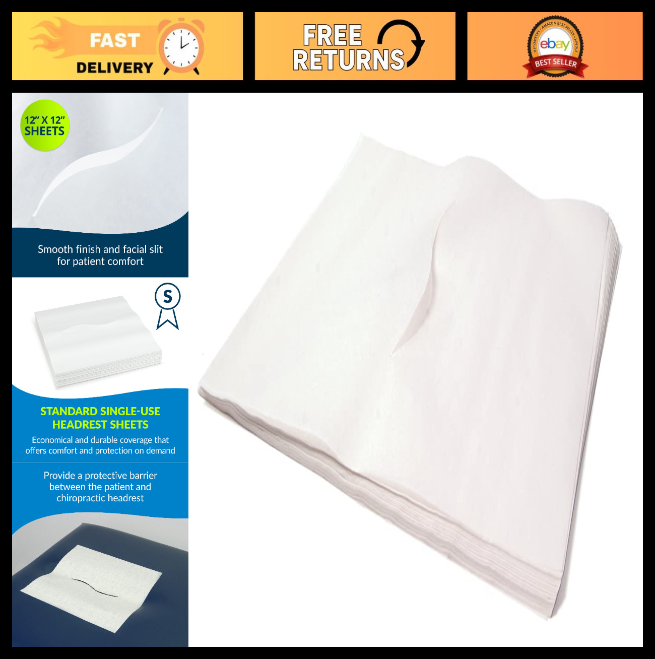 Chiropractic Headrest Sheets with Slit, Smooth Barrier Protection, 12″x12′, 1000