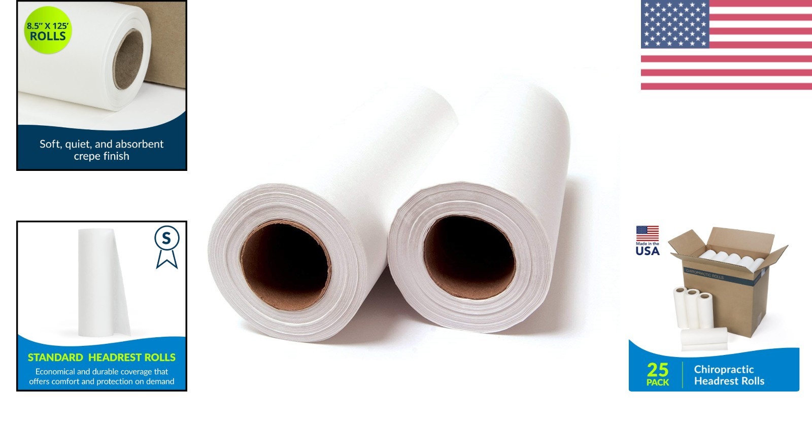 Pack of 25 Avalon Latex-Free Chiropractic Headrest Paper Rolls – 8.5″ x 125′