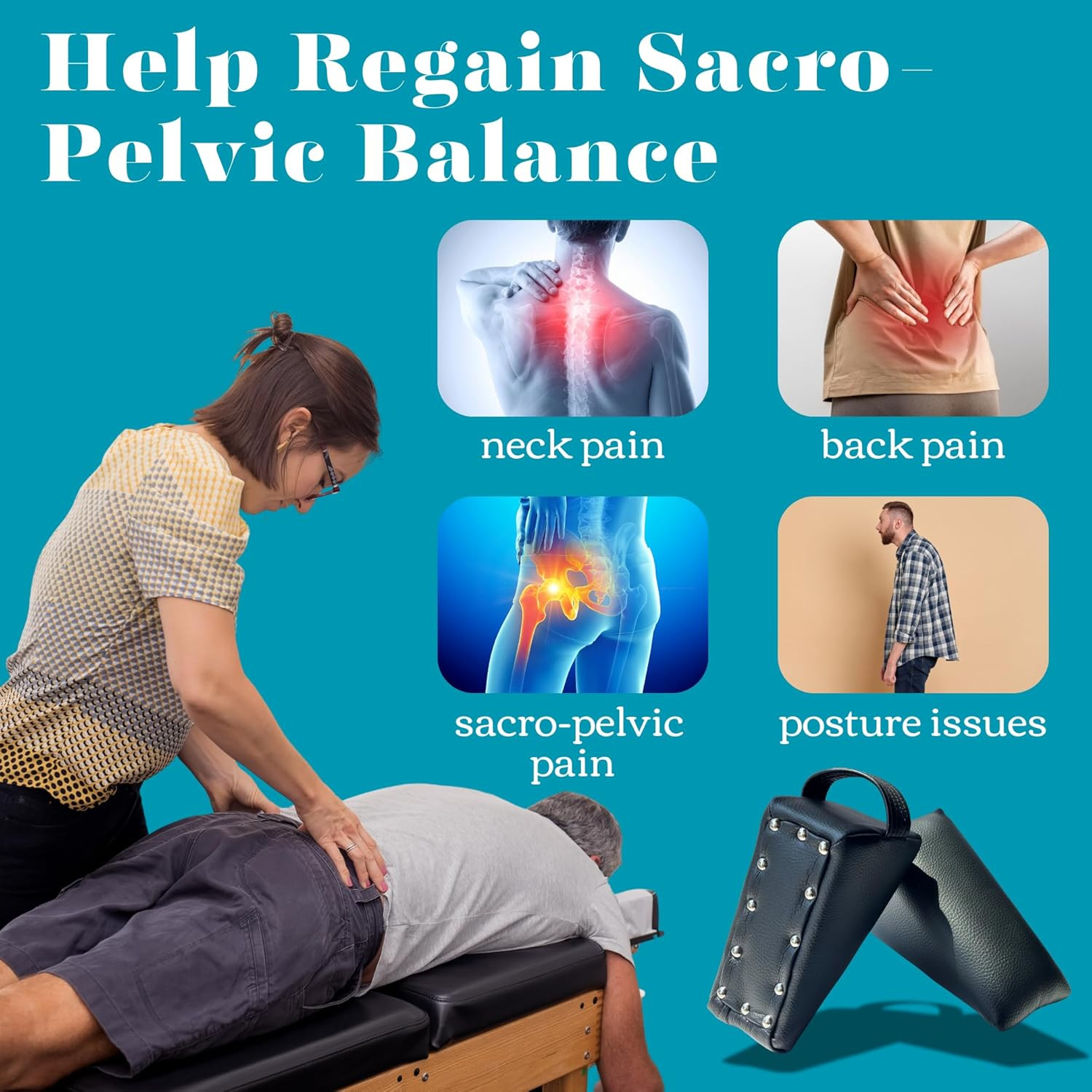Comfortable Chiropractic Pelvic Blocks Wedges – Enhanced Support (Matte Black)