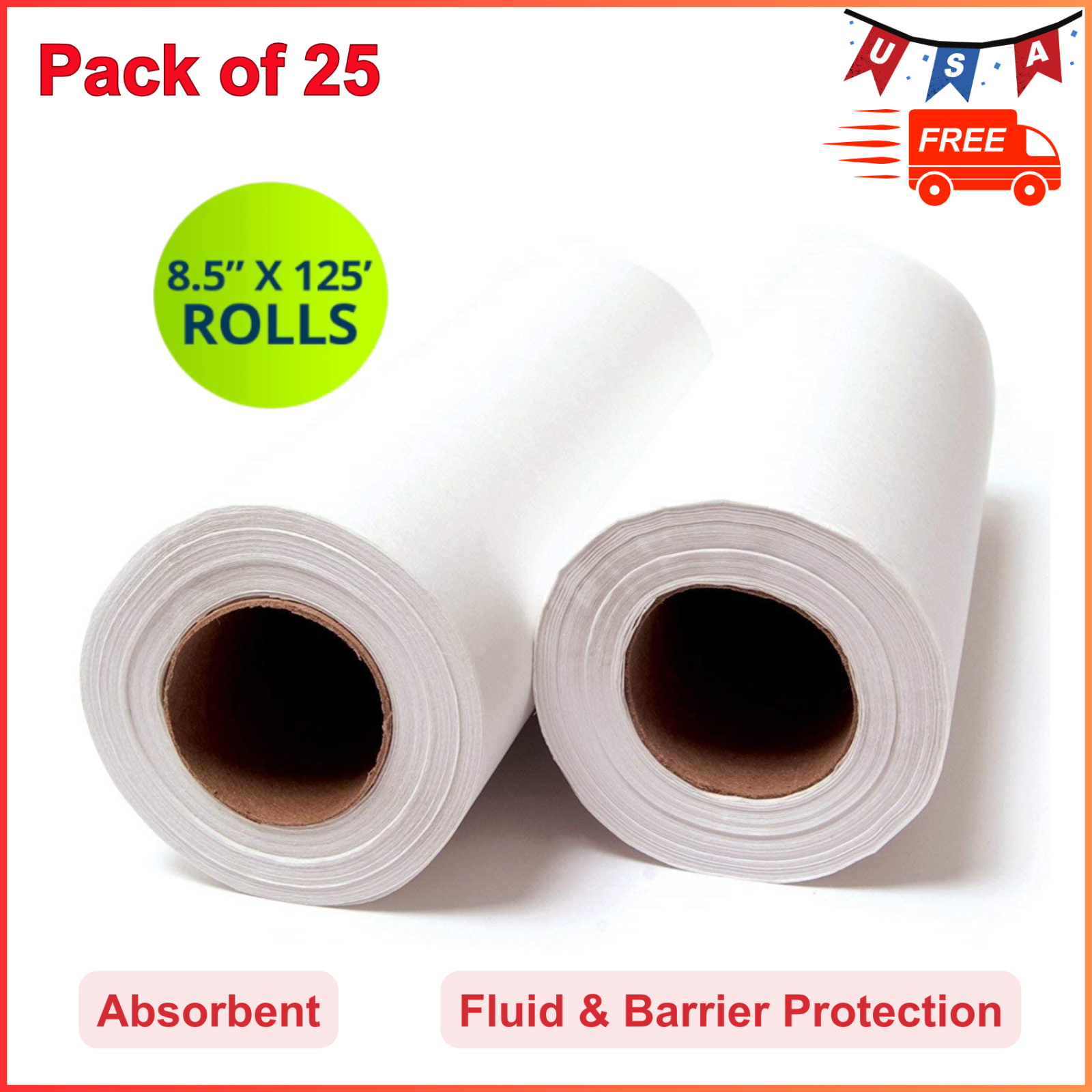 618 Single-Use Chiropractic Headrest Rolls, White, 8.5” x 125 ft. (Pack of 25)