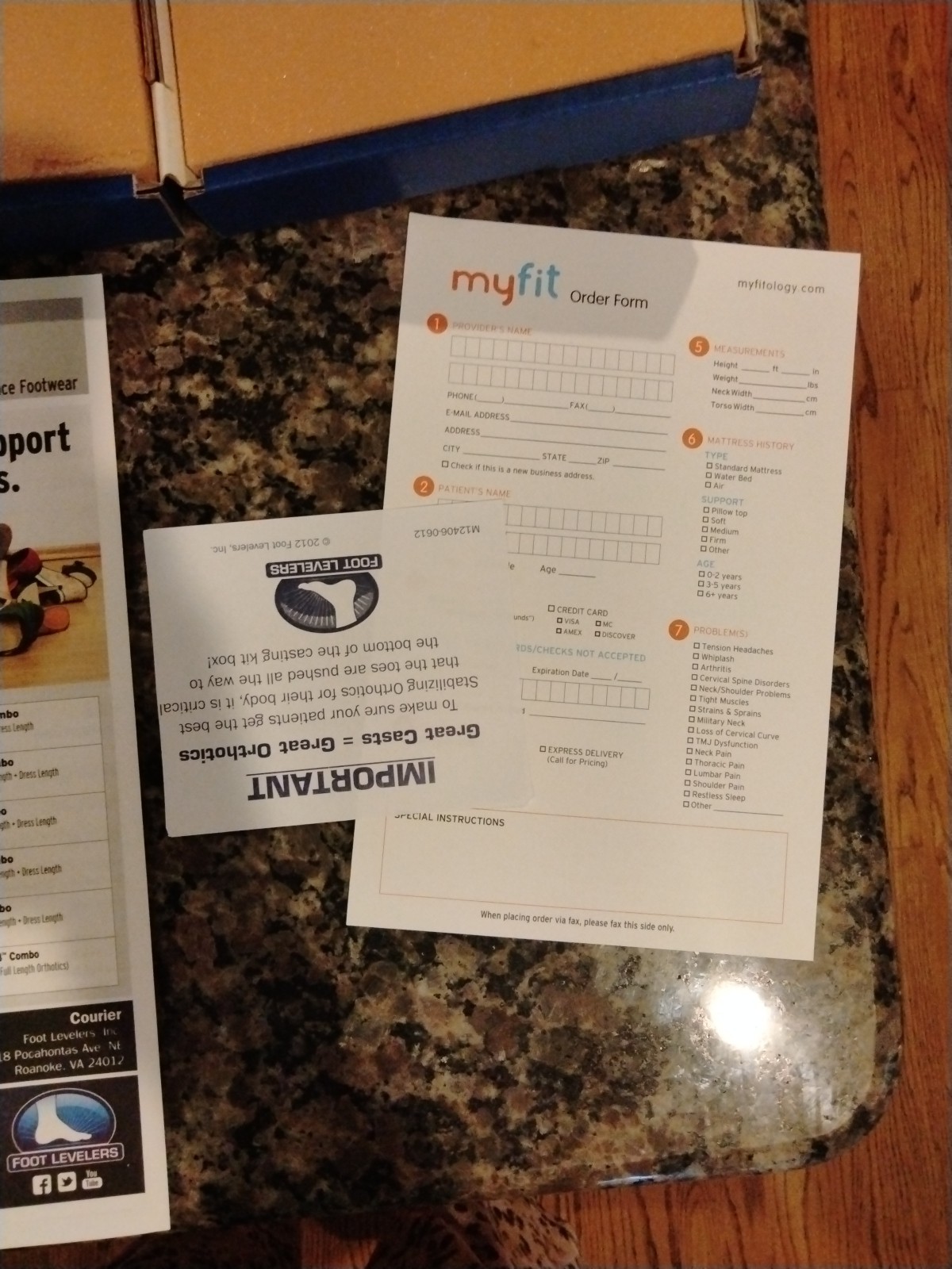 Lot of 6 new unused Foot LEVELERS orthotics casting kit w/order form, envelope