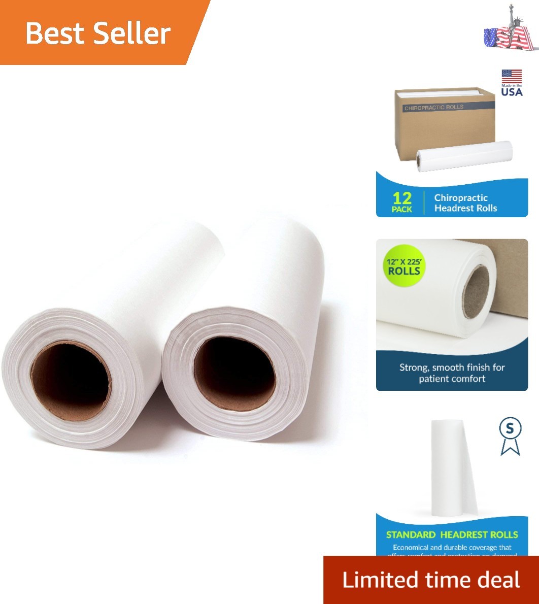 Avalon Single-Use Chiropractic Headrest Paper Roll, White, 12” x 225’ Pack of…