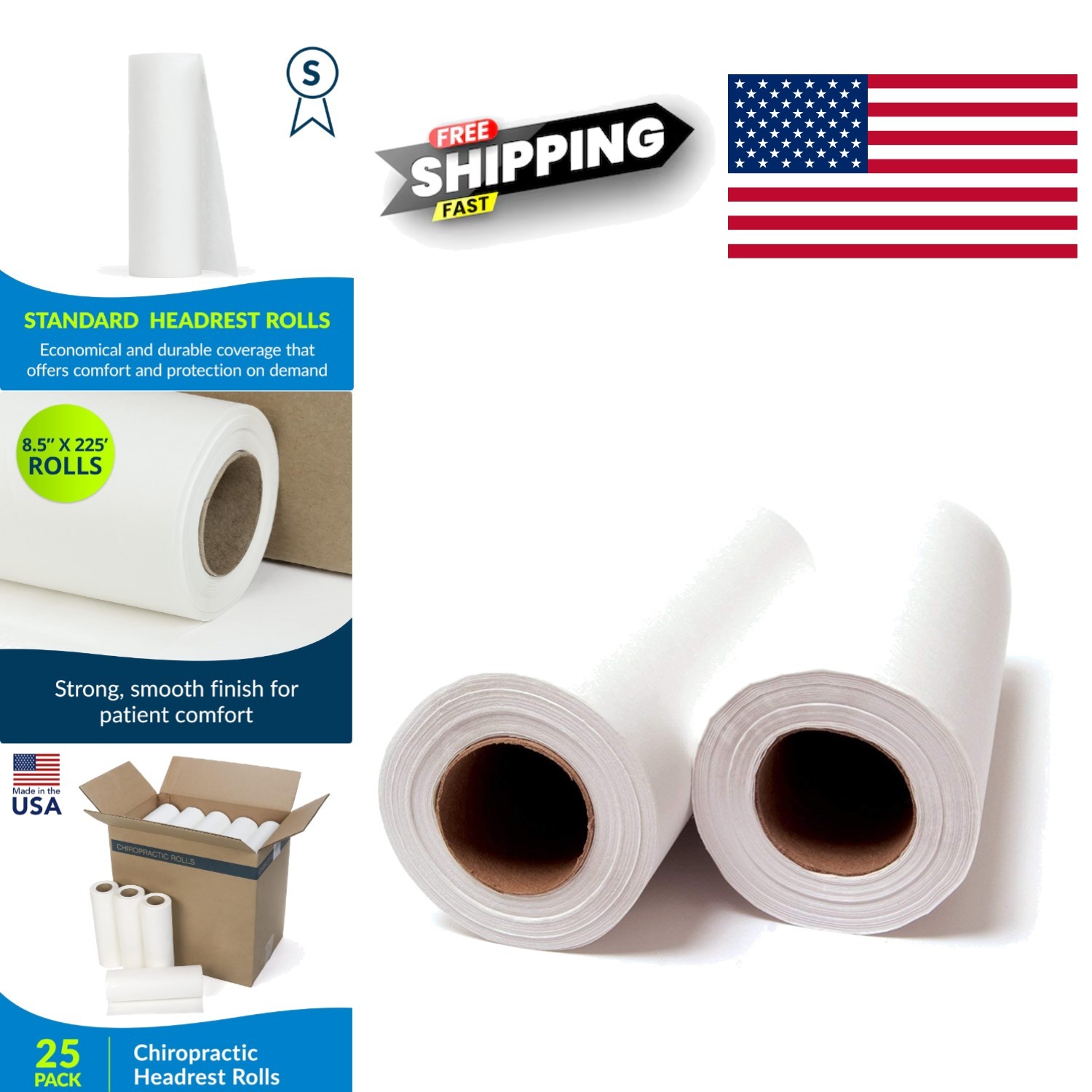 Single Use Chiropractic Headrest Paper Roll White 8.5 Inch x 225 Feet Pack of 25