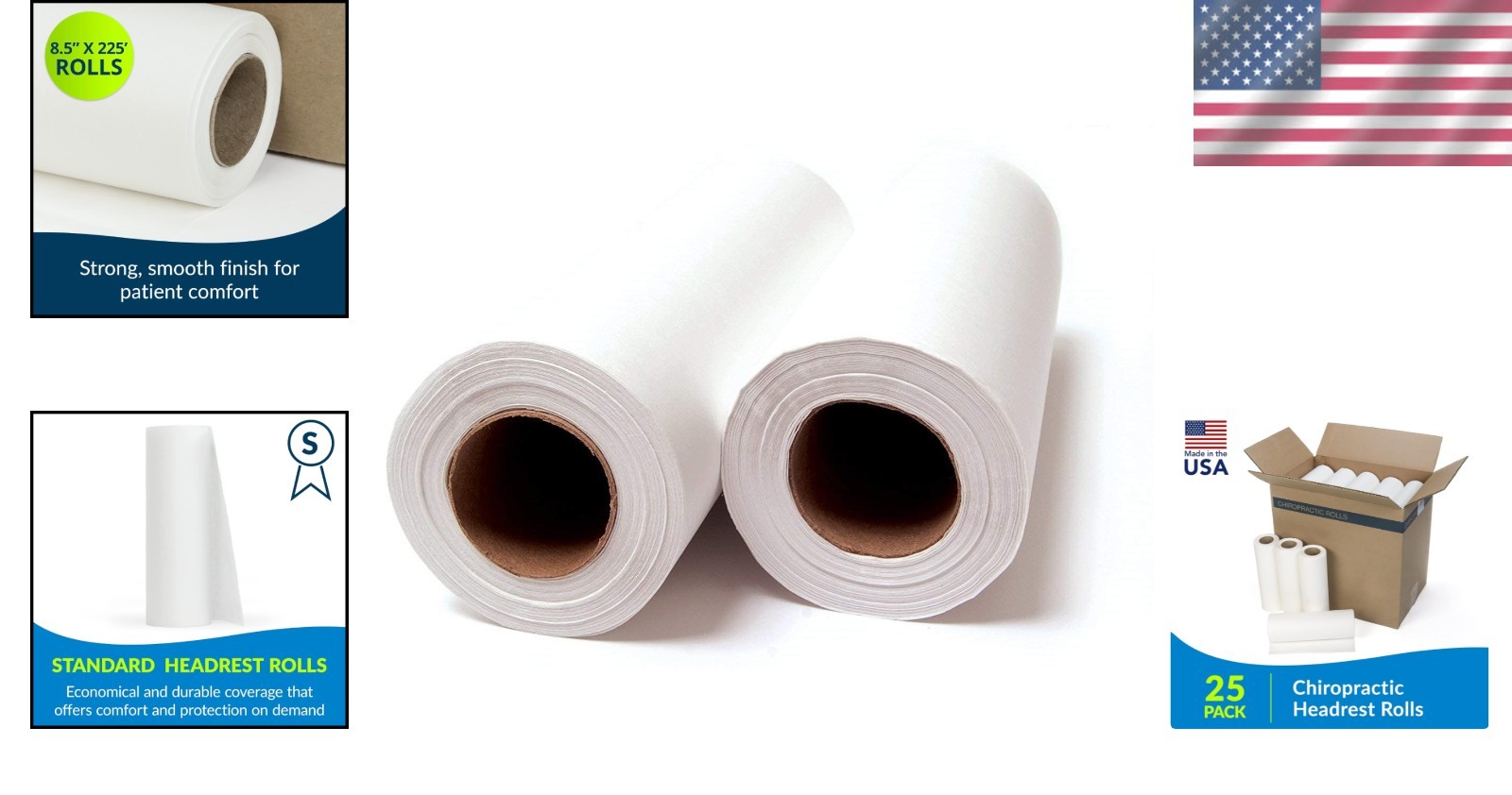 25 Pack Avalon Chiropractic Headrest Paper – Hygienic Barrier, 8.5” x 225’