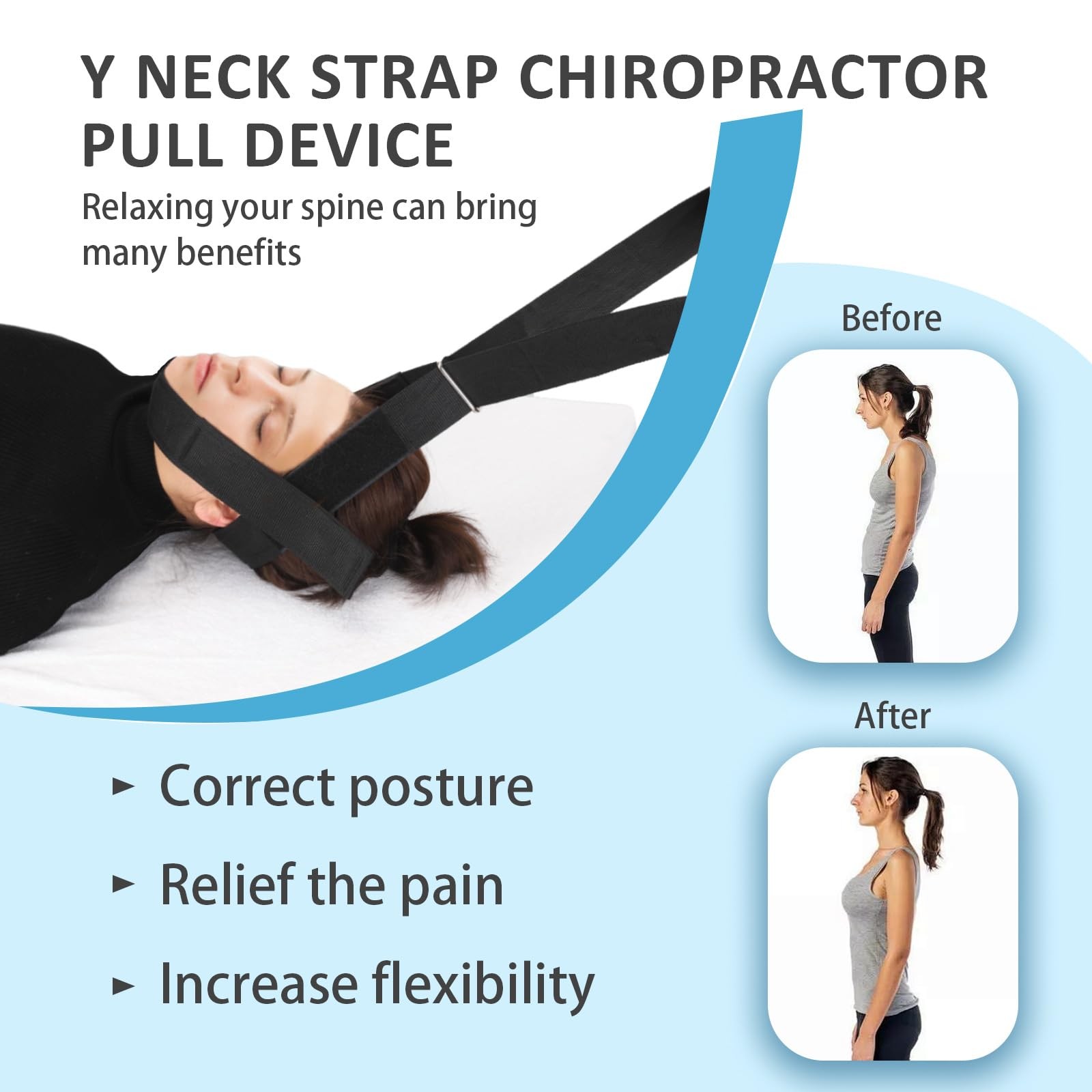 Y Neck Strap Chiropractor Pull Device,Neck Stretcher Strap,Neck Black